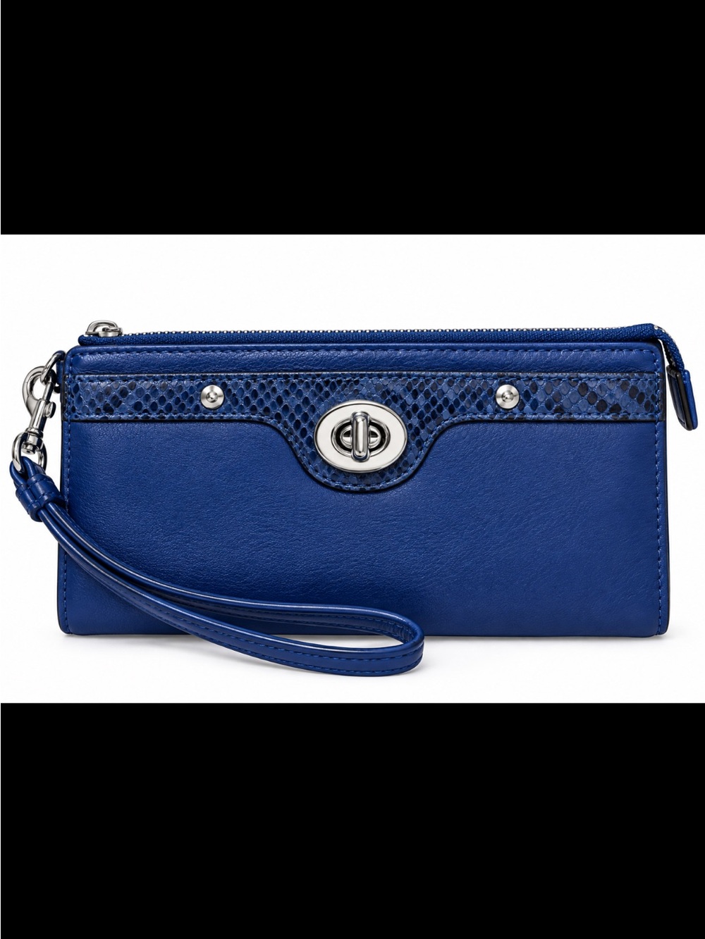 Coach Penelope Blue Leather with Snakeskin & Turn-Lock Closure Wallet